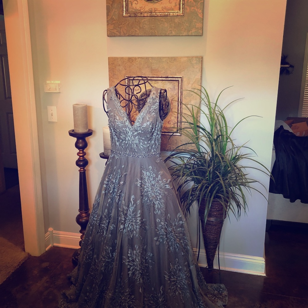 Jovani Silver Beaded Dress